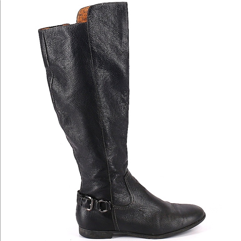 Sofft tall knee-high, low-heeled black leather boots - EUC